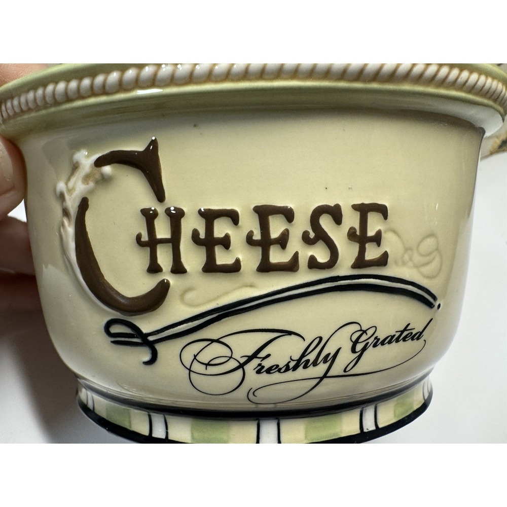 Ceramic Cheese Canister Floral Pattern 'Cheese Freshly Grated' w/ Lift-Off Lid - Picture 4 of 5